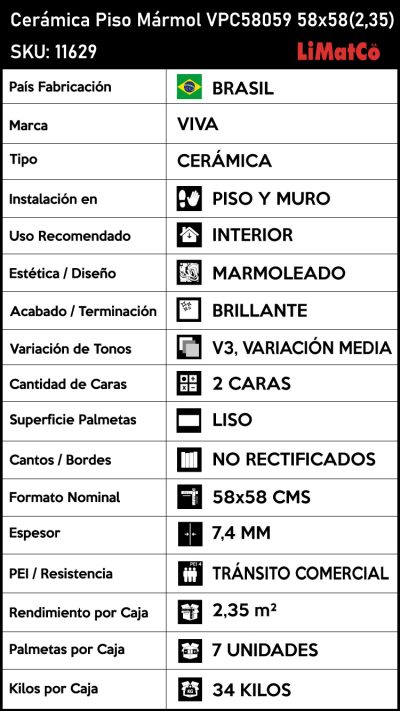 Cerámica Piso Mármol VPC58059 2Caras 58x58(2,35) - Imagen 6