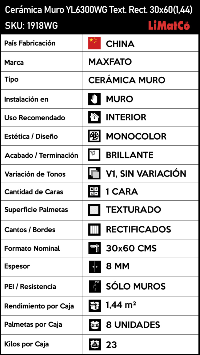 Cerámica Muro YL6300WG Texturado Rectificado 30x60(1,44) - Imagen 4