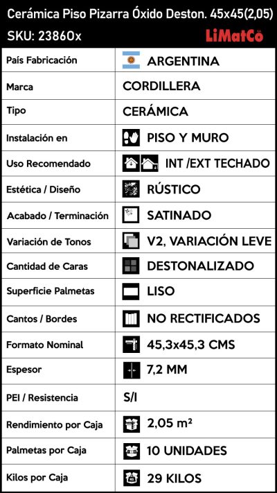 Cerámica Piso Pizarra Óxido Destonalizado 45x45(2,05) - Imagen 5