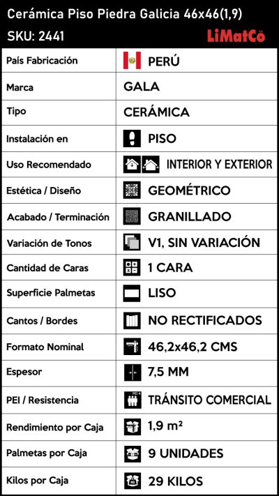 Cerámica Piso Piedra Galicia 46x46(1,9) - Imagen 6