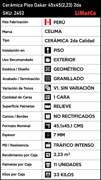 Cerámica Piso Dakar 45x45(2,23) 2da - Imagen 5