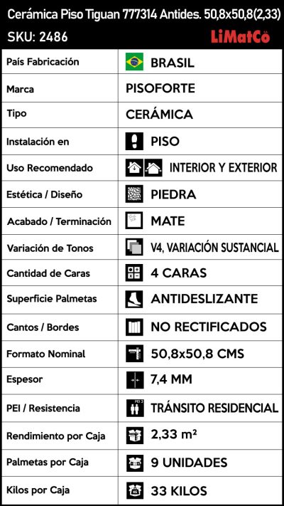 Cerámica Piso Tiguan 777314 Antideslizante 4Caras 50,8x50,8(2,33) - Imagen 8