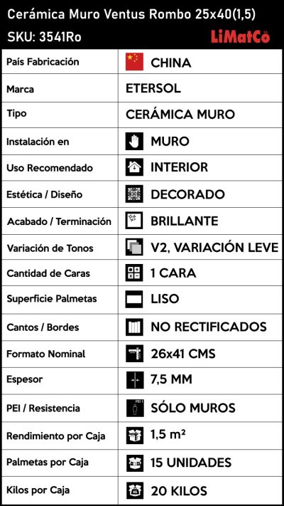 Cerámica Muro Ventus Rombo 25x40(1,5) - Imagen 4