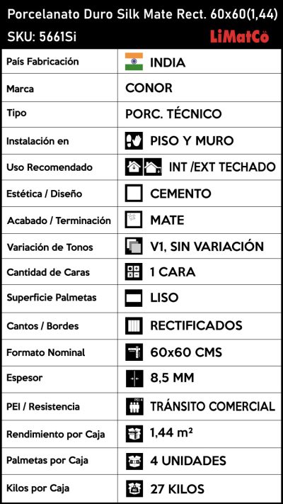 Porcelanato Duro Silk Mate Rectificado 60x60(1,44) - Imagen 3