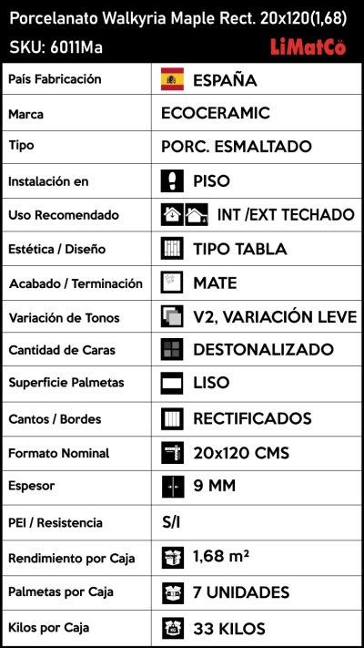 Porcelanato Walkyria Maple Rectificado 20x120(1,68) - Imagen 4